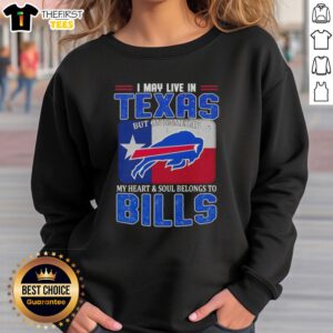 Cozy sweatshirt featuring Buffalo Bills football flag design, perfect for game day in Texas. Show your team spirit!