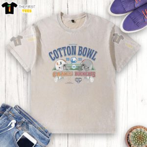 Hot Miami Hurricanes vs Ohio State Buckeyes Goodyear Cotton Bowl 2025 washed t-shirt featuring team logos and vibrant colors.