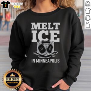 Anti-Ice Resist protest sweatshirt in Minneapolis, promoting the Nice Melt Ice campaign against ice on streets.