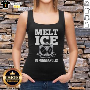 Nice Melt Ice in Minneapolis Anti-Ice Resist protest tank top worn during a climate activism event in the city.