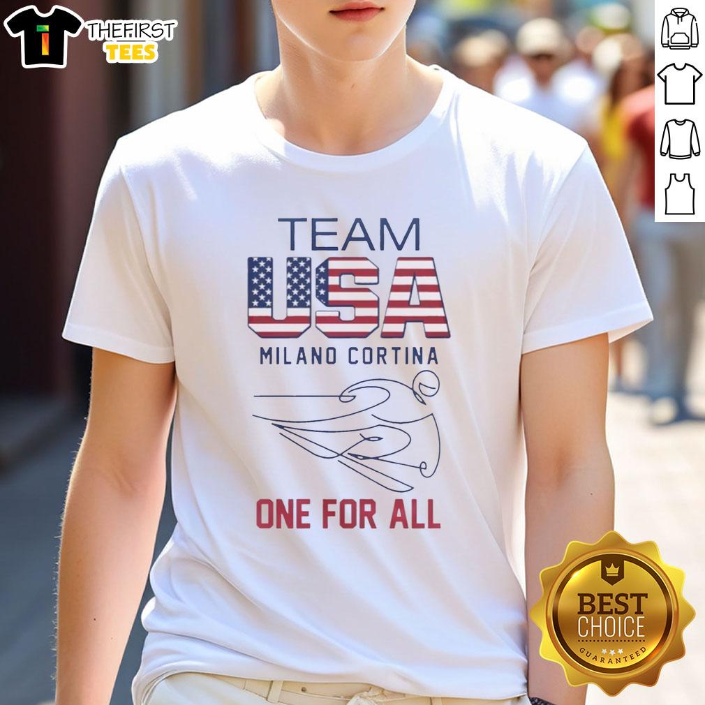 Alt Text: Nice Team USA Milano Cortina 2026 Olympics logo and flag T-shirt design showcasing unity and team spirit.