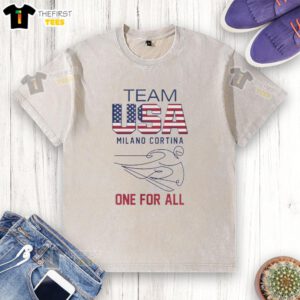 Alt Text: Nice Team USA Milano Cortina Olympics 2026 logo and flag on a washed t-shirt design, showcasing team spirit.