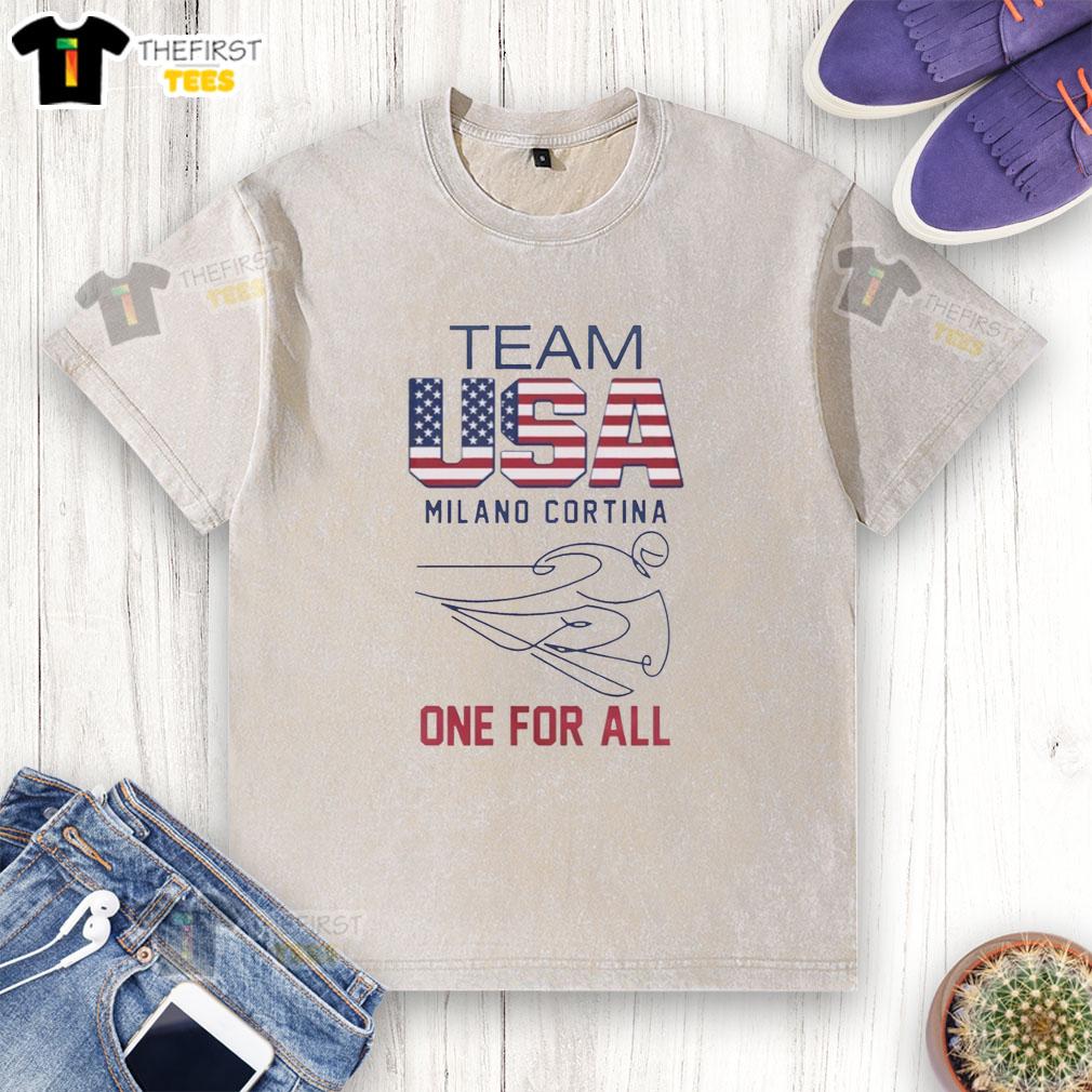 Alt Text: Nice Team USA Milano Cortina Olympics 2026 logo and flag on a washed t-shirt design, showcasing team spirit.