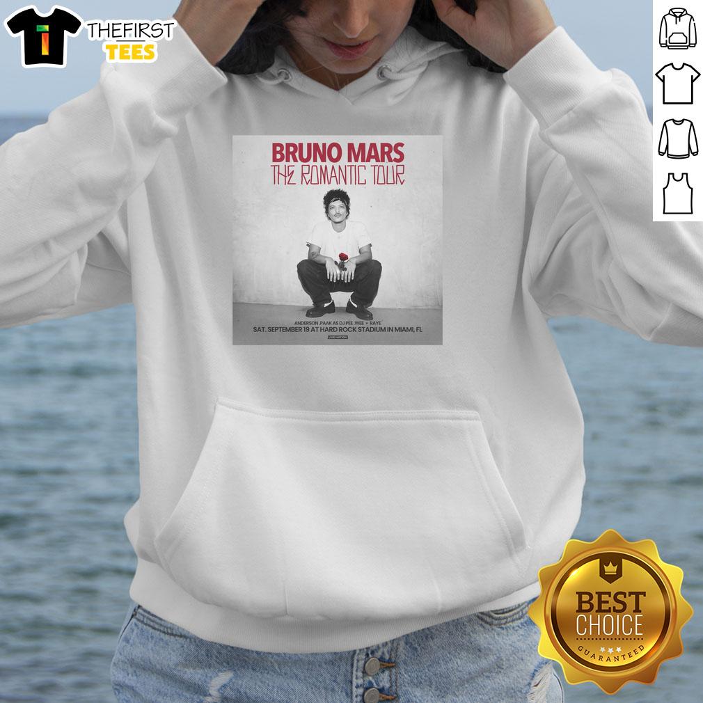 Official Bruno Mars The Romantic Tour 2026 Hoodie featuring vibrant colors and stylish design for fans.