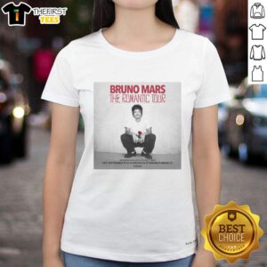 Official Bruno Mars The Romantic Tour 2026 Ladies Tee featuring stylish design and vibrant colors for fans.