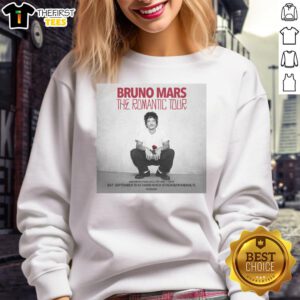 Official Bruno Mars The Romantic Tour 2026 sweatshirt featuring stylish design and vibrant colors for fans.