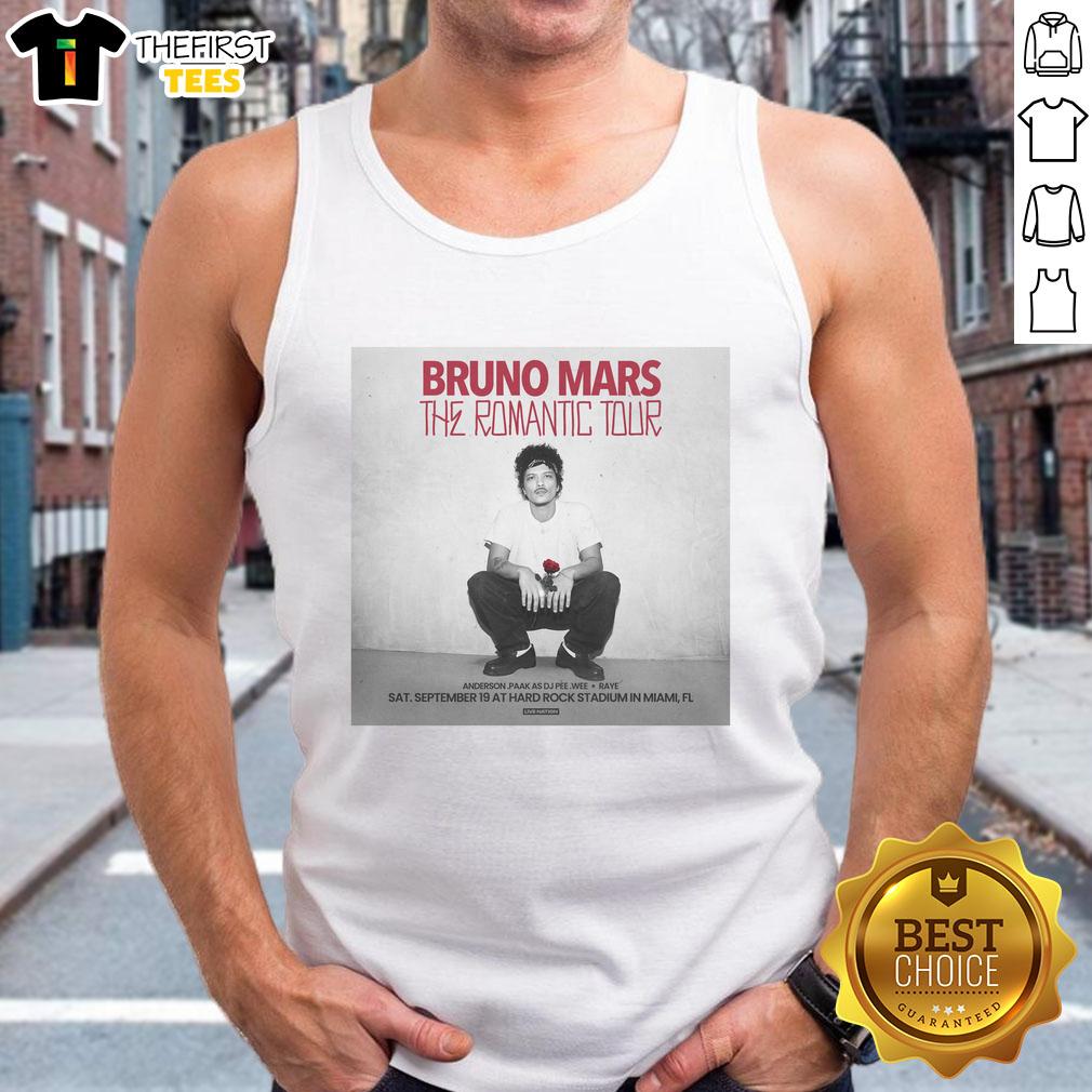 Bruno Mars 2026 Romantic Tour tank top featuring vibrant design, perfect for fans celebrating the iconic artist.