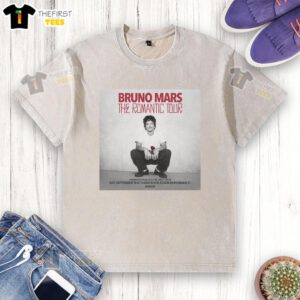 Alt Text: Official Bruno Mars The Romantic Tour 2026 washed t-shirt featuring a stylish design and vibrant colors.