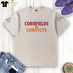 Official Cornfields Vs Convicts washed t-shirt featuring a vintage design, perfect for casual wear and fans of unique apparel.