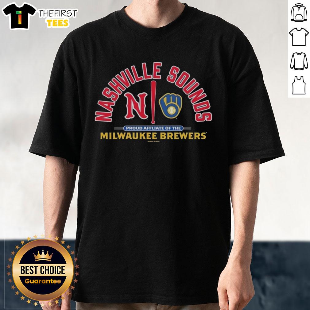 Alt Text: Official Nashville Sounds T-Shirt featuring Milwaukee Brewers logo, perfect for fans of both teams.