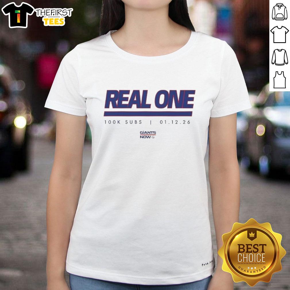 Official New York Giants Real One K Subs Ladies Tee in blue with team logo, perfect for female fans of the Giants.