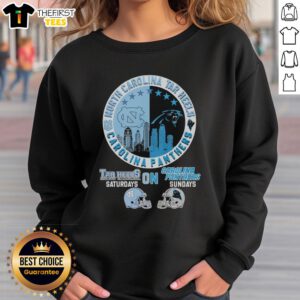 Official North Carolina Tar Heels and Carolina Panthers helmet logo mashup sweatshirt for game day style.
