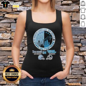 North Carolina Tar Heels and Carolina Panthers helmet logo mashup tank top for game day style.