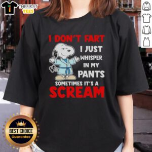 Official Peanuts Snoopy tee with humorous 'I dont fart, I just whisper' quote for ladies' casual wear.