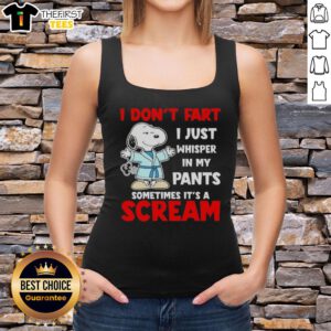Official Peanuts Snoopy tank top with humorous 'I Don't Fart, I Just Whisper In My Pants' graphic design.