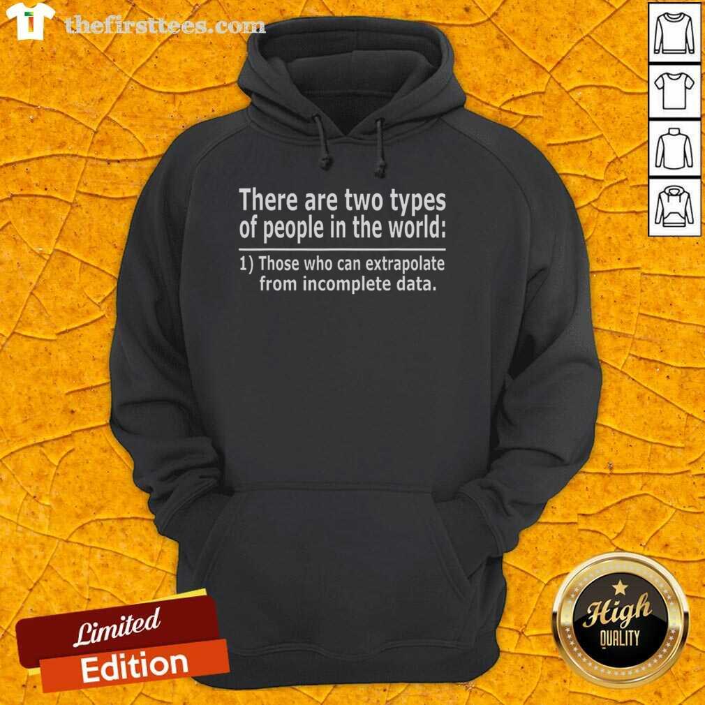 Alt Text: Official hoodie with the phrase 'There are two types of people in this world: those who can extrapolate' design.