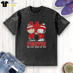 Original Peanut Snoopy and Charlie Brown graphic on Utah Utes Forever t-shirt, perfect for fans year-round.