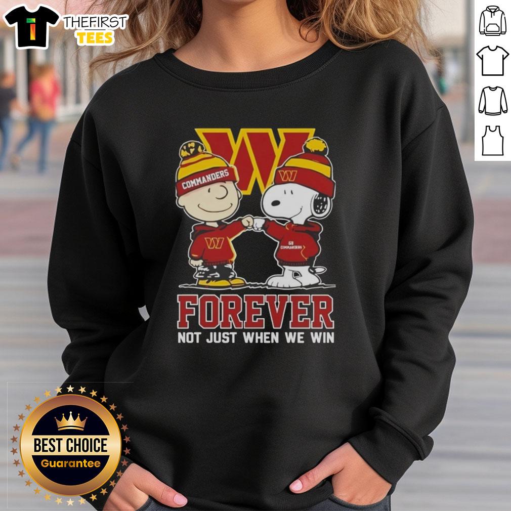 Original Peanut Snoopy and Charlie Brown Washington Commanders sweatshirt with 'Forever Not Just When We Win' slogan.