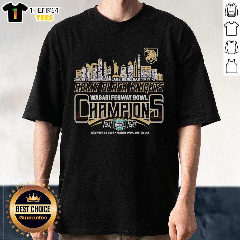 Original Skyline Army Black Knights Wasabi Fenway Bowl Champions 2025 T-Shirt showcasing team pride and championship spirit.