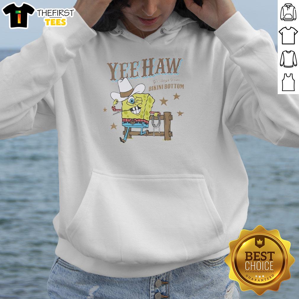Alt Text: Original Squarepants Cowboy Yeehaw hoodie featuring Bikini Bottom design, perfect for fans of SpongeBob SquarePants.
