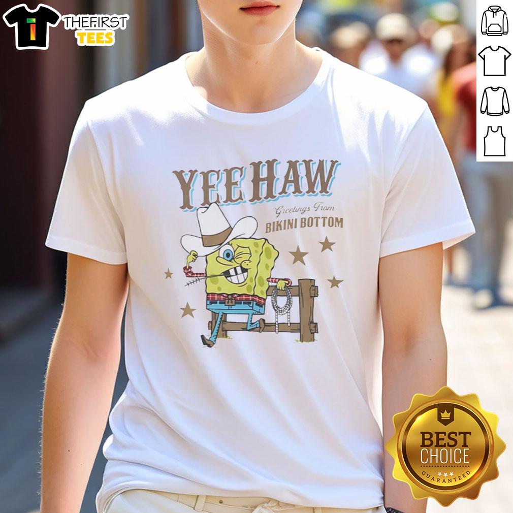 Original Squarepants Cowboy Yeehaw T-Shirt featuring Bikini Bottom design, perfect for fans of SpongeBob SquarePants.