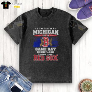 Premium Boston Red Sox vintage washed t-shirt, perfect for game day, showcasing team pride while living in Michigan.