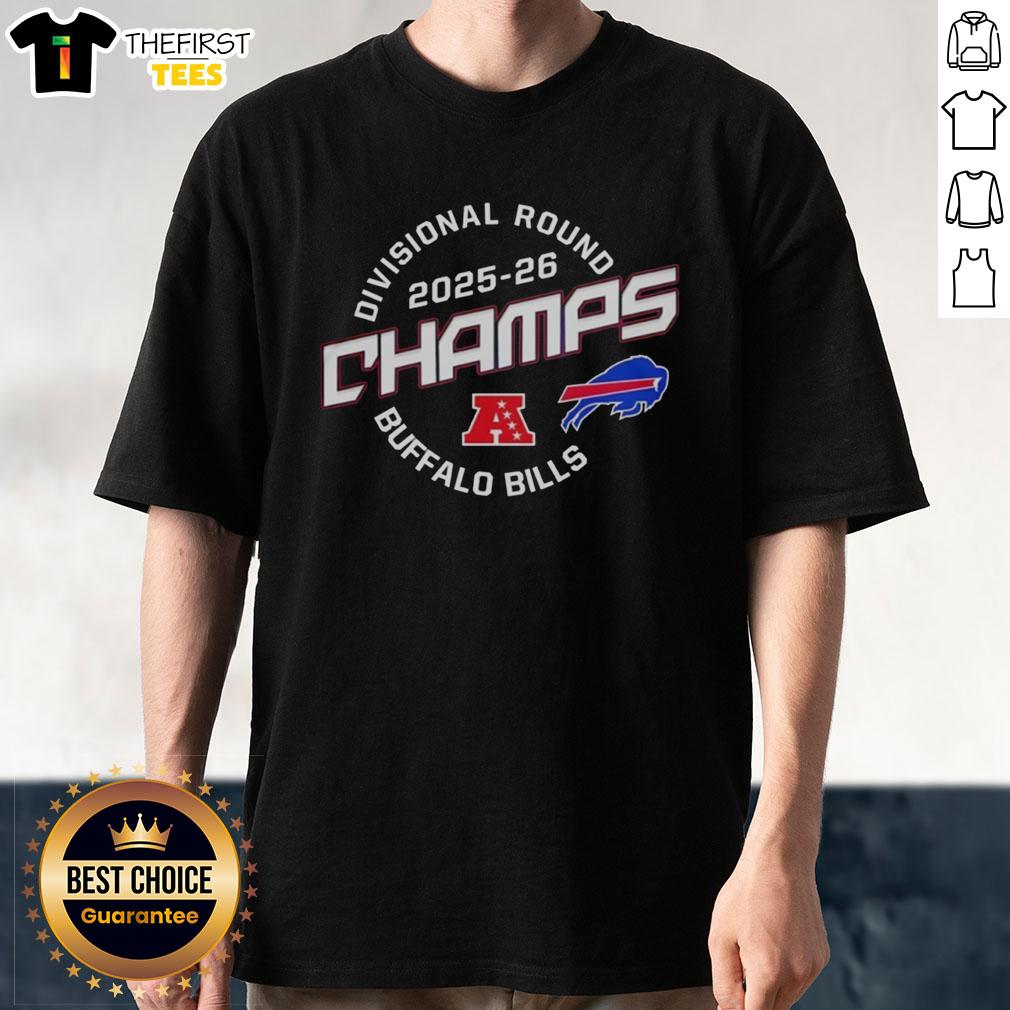Premium Buffalo Bills Divisional Round Champions 2025-26 T-Shirt featuring team colors and logo, perfect for fans.