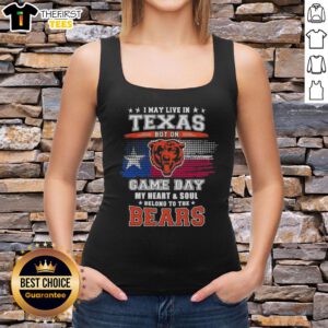 Premium Chicago Cubs vintage tank top with 'I May Live in Texas But My Heart Belongs to the Cubs' design.