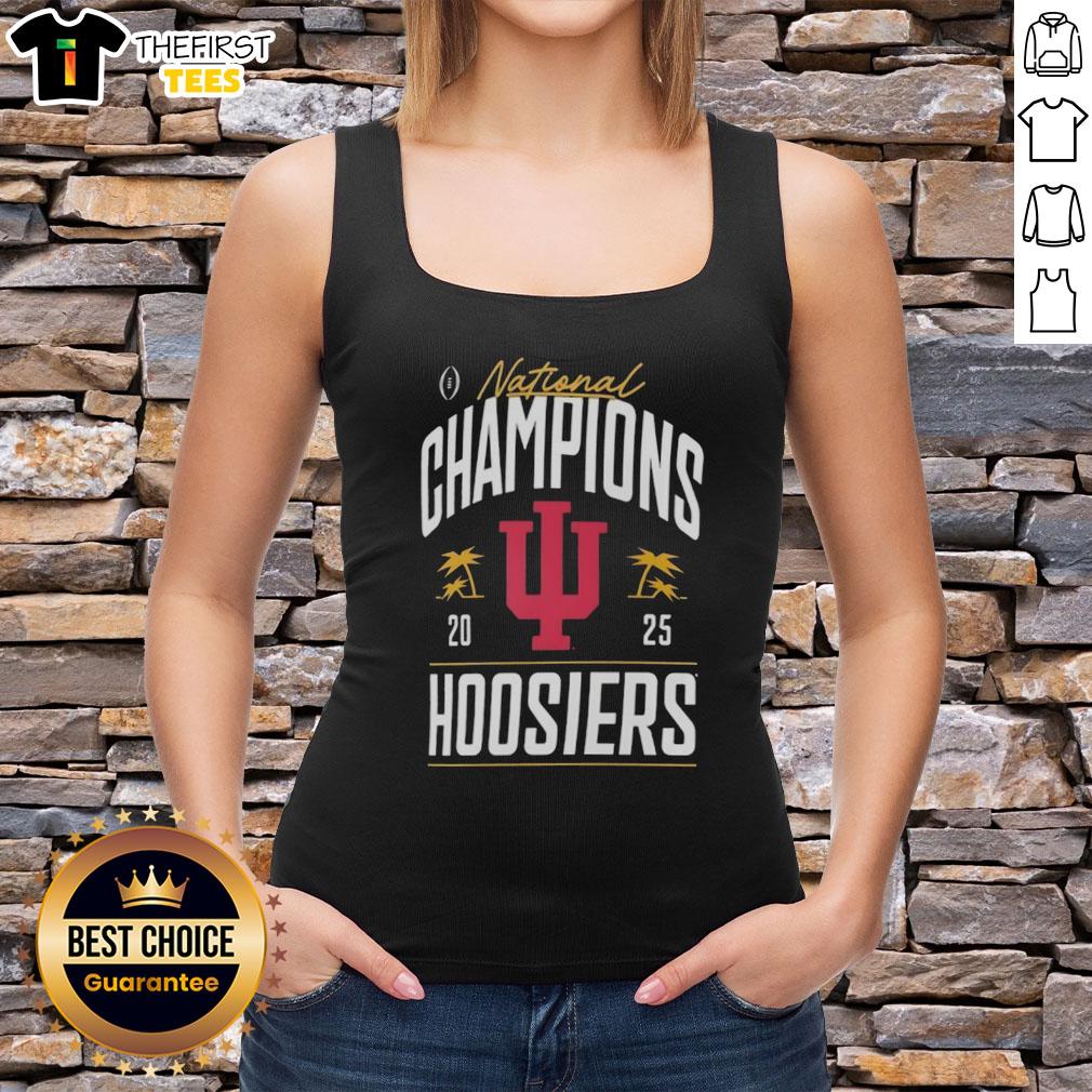 Alt Text: Premium Indiana Hoosiers College Football Playoff National Champions 2025 logo on a stylish palm tree tank top.