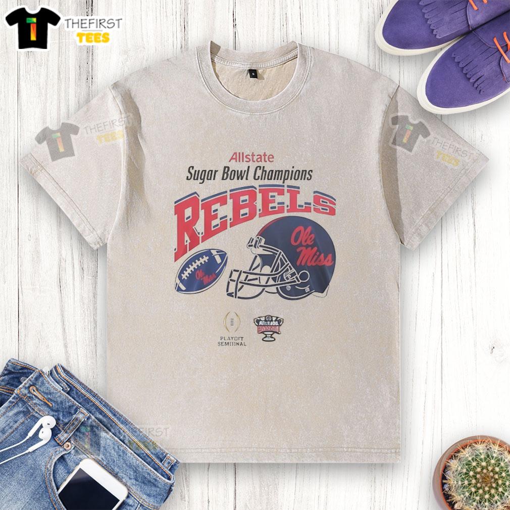 Premium Ole Miss Rebels Beat Georgia Bulldogs 2026 Sugar Bowl Champions washed t-shirt displayed on a wooden background.