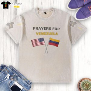 Premium Prayer for Venezuela flag washed t-shirt featuring vibrant colors and a comfortable fit for casual wear.