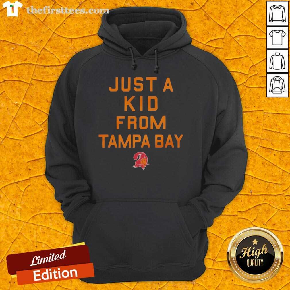 Premium Tampa Bay Buccaneers 'Just A Kid From Tampa Bay' hoodie in red, perfect for fans showcasing team spirit.