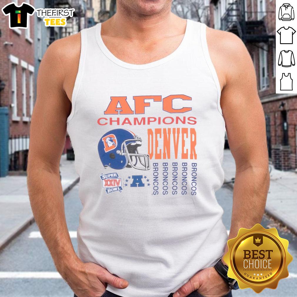 Premium Vintage NFL Denver Broncos AFC Champions 1989 Tank Top featuring vibrant team colors and classic logo design.