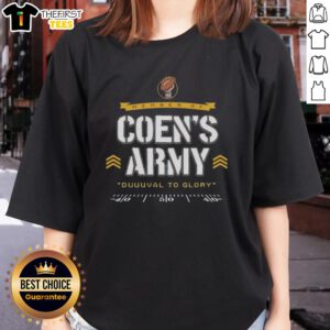 Pretty member of Coen's Army wearing a Duuuval to Glory ladies tee, showcasing team spirit and style.