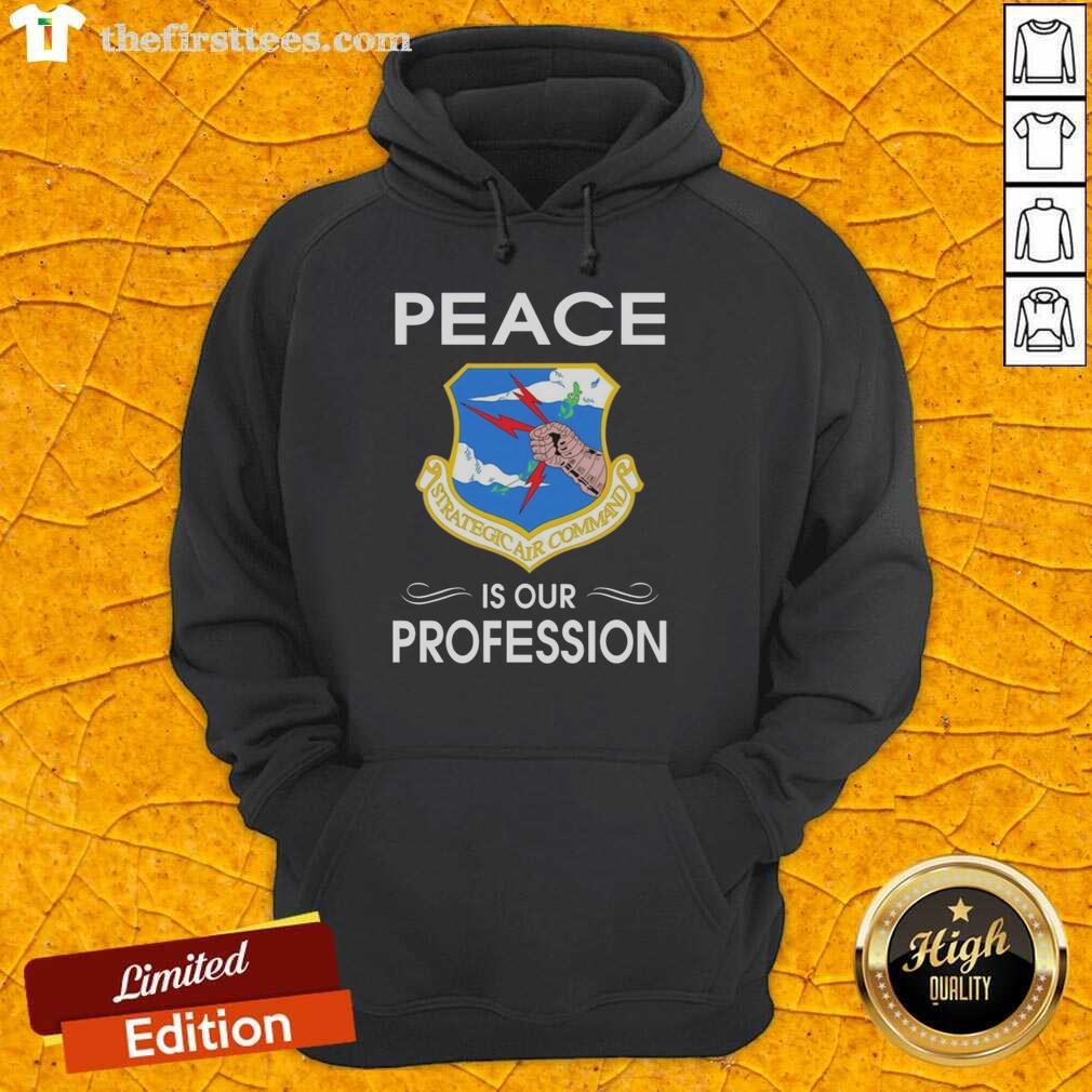 Alt Text: Pretty Peace Is Our Profession hoodie featuring the Strategic Air Command logo for stylish military-themed apparel.