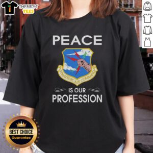 Pretty Peace is Our Profession logo on a ladies tee, showcasing the Strategic Air Command emblem in stylish design.
