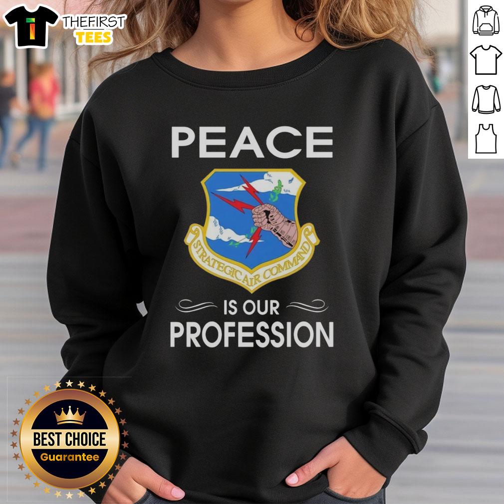 Alt Text: Stylish sweatshirt featuring the Pretty Peace Is Our Profession logo for Strategic Air Command, perfect for casual wear.