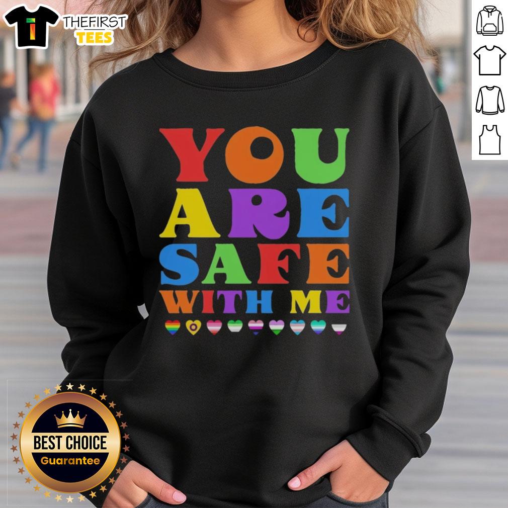 Cozy 'Pretty You Are Safe With Me' sweatshirt in soft fabric, featuring a stylish design perfect for casual wear.
