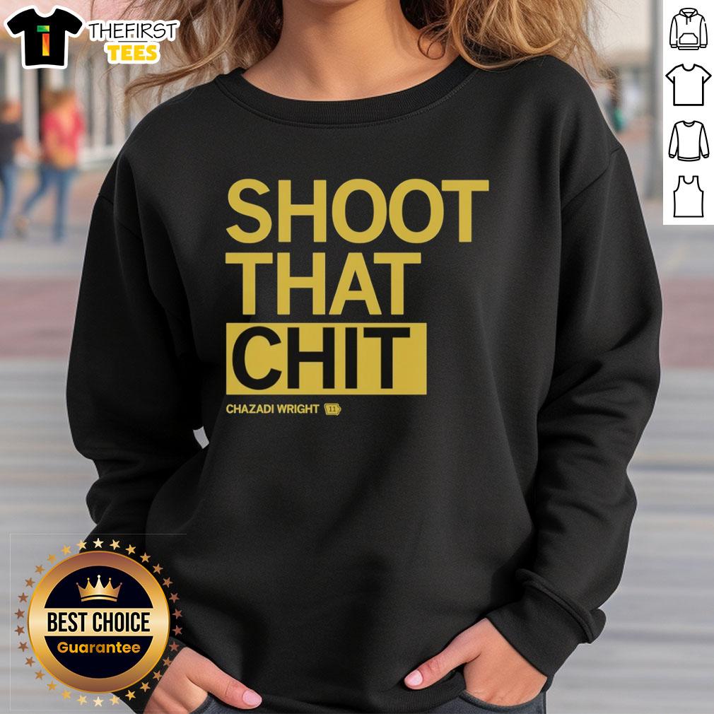 Top Chazadi Wright Shoot That Chit Iowa Hawkeyes sweatshirt in black, showcasing team pride and stylish design.