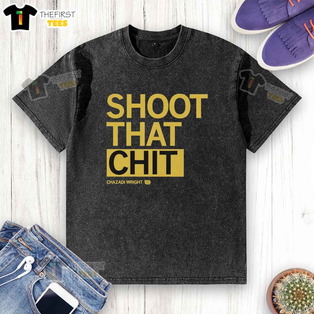 Alt Text: Top Chazadi Wright Shoot That Chit Iowa Hawkeyes washed t-shirt featuring bold graphics and comfortable fit.