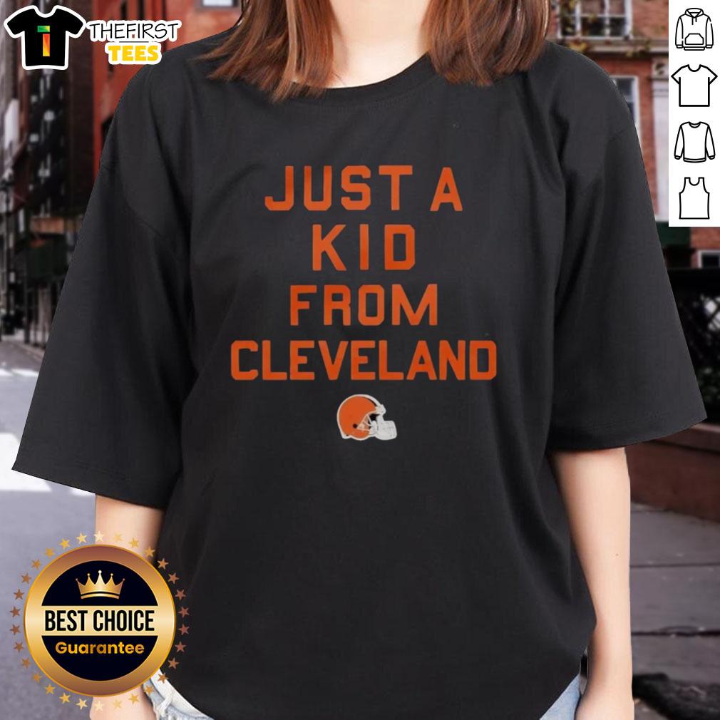 Top Cleveland Browns Just A Kid From Cleveland Ladies Tee featuring a stylish design for female fans of the team.