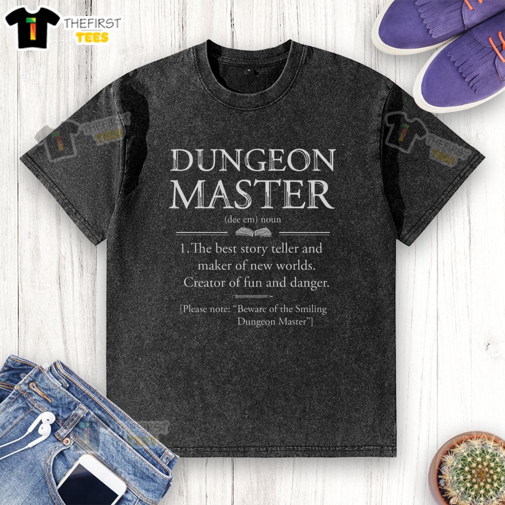 Top Dungeon Master Dictionary washed t-shirt featuring unique gaming graphics and comfortable fit for tabletop enthusiasts.