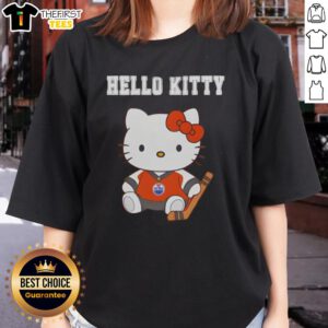 Alt Text: Cute ladies tee featuring Edmonton Oilers x Hello Kitty design, perfect for fans and casual wear.