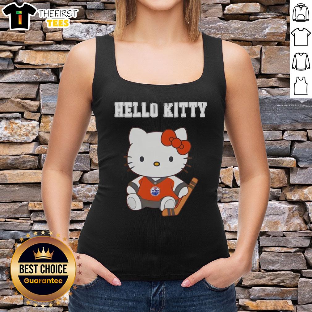 Cute tank top featuring Edmonton Oilers x Hello Kitty design, perfect for fans and casual wear.