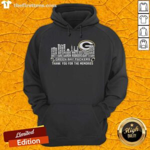 Green Bay Packers skyline hoodie featuring 'Thank You For The Memories' design, perfect for fans and collectors.