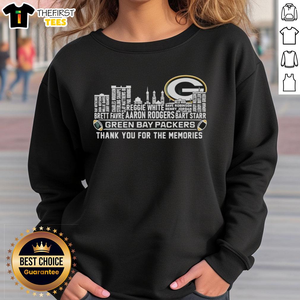 Green Bay Packers sweatshirt featuring a city skyline and 'Thank You For The Memories' for fans celebrating the team.