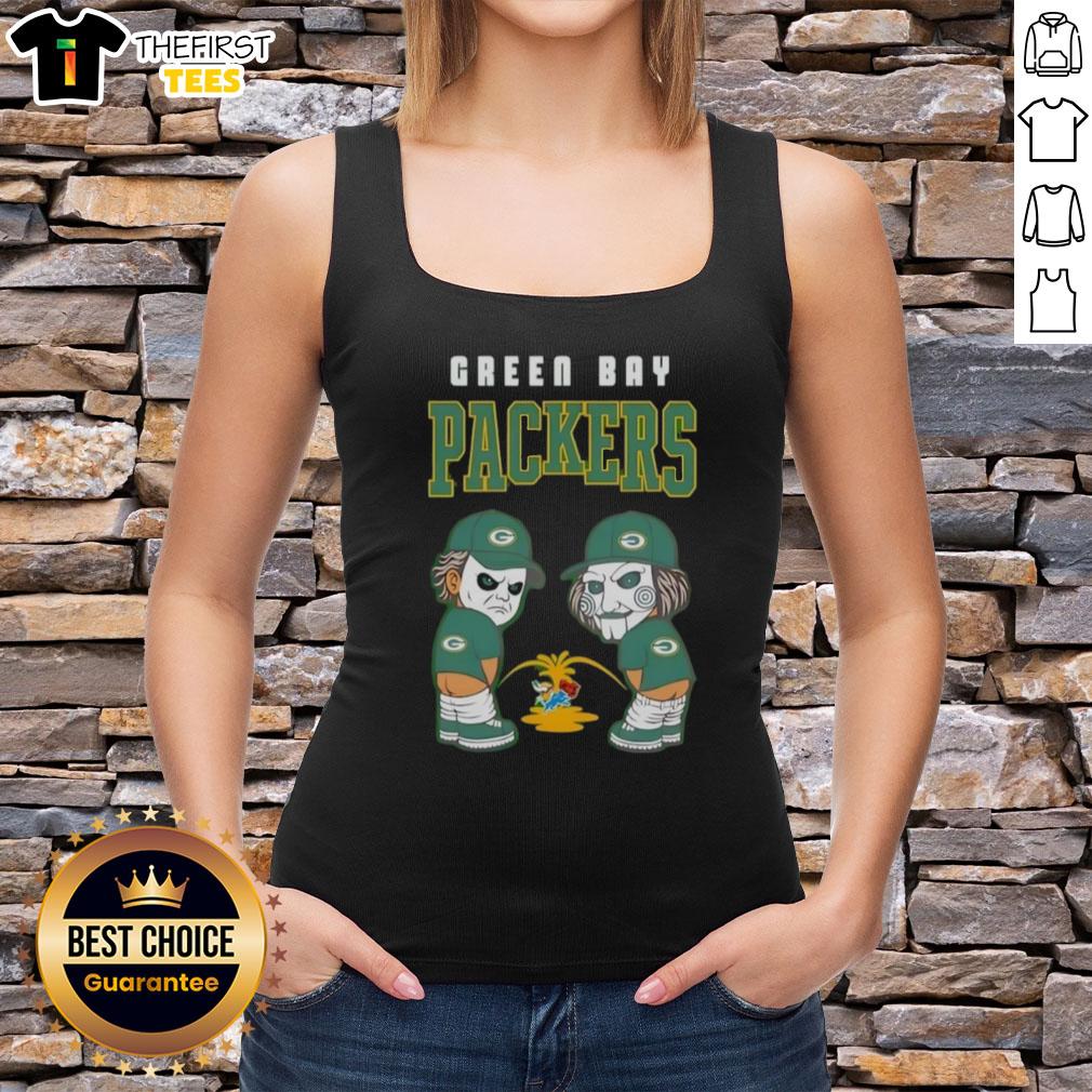 Top Green Bay Packers X Michael Myers and Billy the Puppet tank top featuring a unique horror sports design.