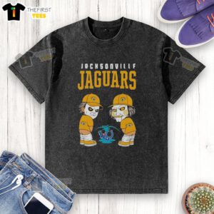 Alt Text: Top Jacksonville Jaguars X Michael Myers and Billy the Puppet design on a washed T-shirt for fans and collectors.