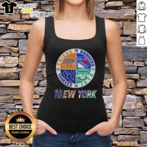 Top New York City Sports tank top featuring Knicks, Rangers, Jets, and Yankees logos in a stylish design.