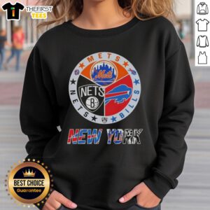Top New York City Sports sweatshirt featuring Mets, Bills, and Nets logos for fans of NYC teams.